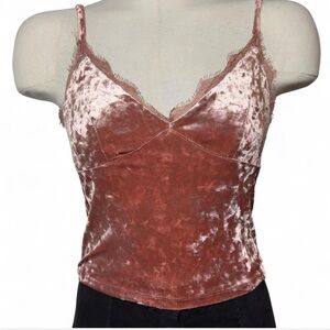 Forever 21 Pink Crushed Velvet Lace Trim Cami XS Y2K 90”s